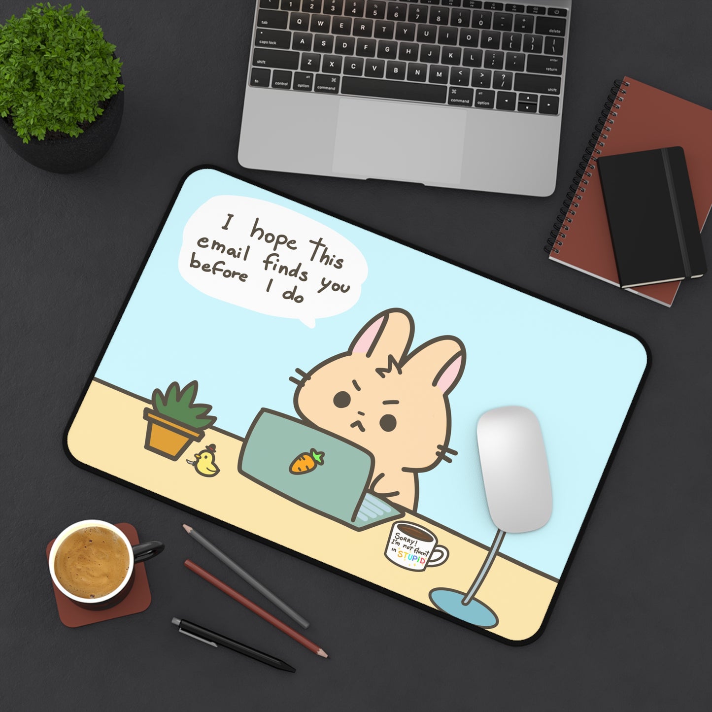 Angry Bunny with laptop desk mat