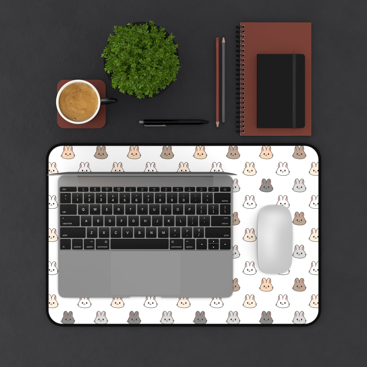 Bunny faces Desk Mat white