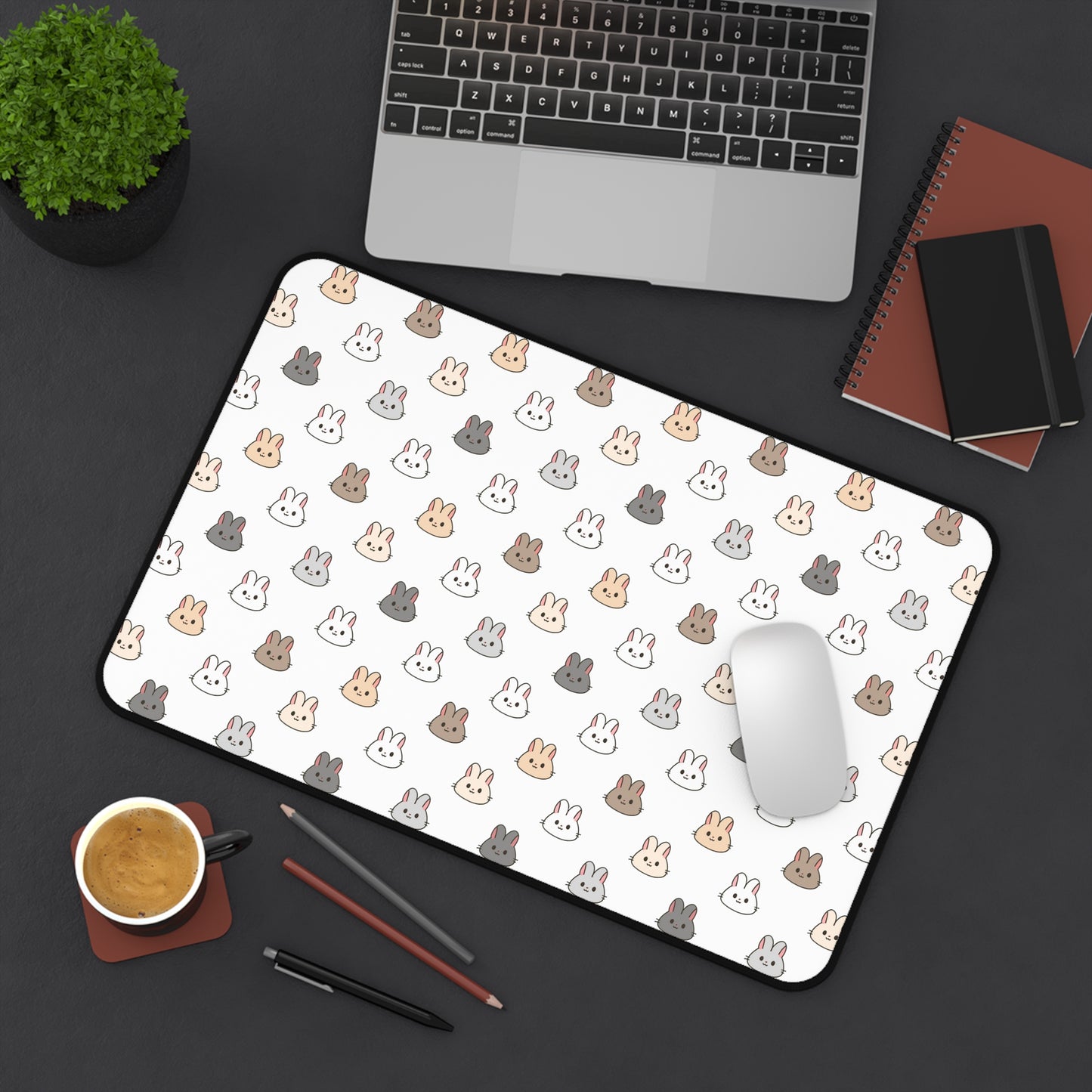 Bunny faces Desk Mat white